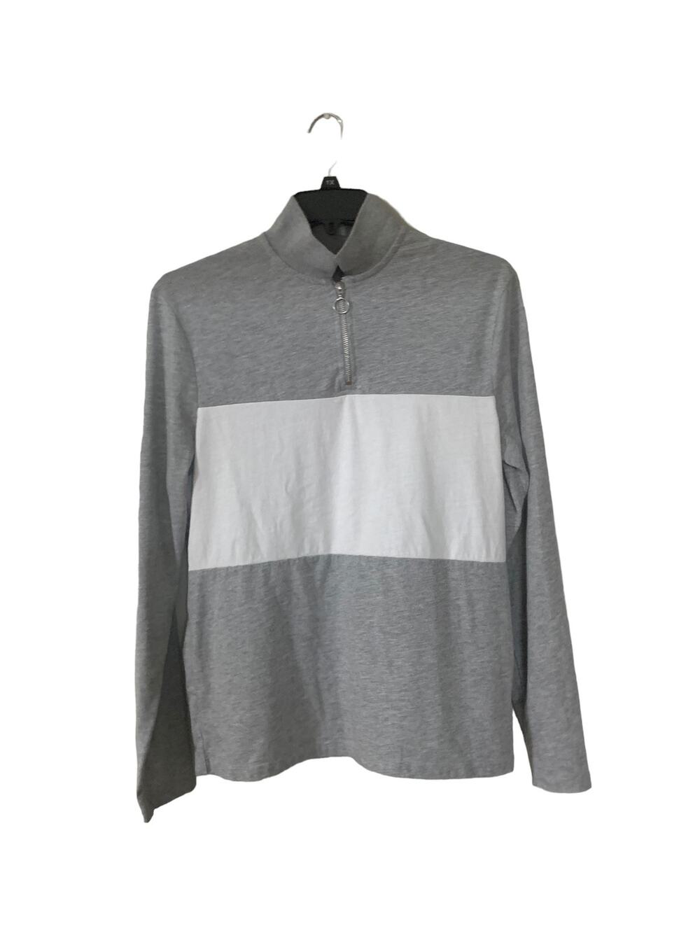 ASOS Mens Colorblock Quarter Zip Pullover Medium Gray White Mock Neck